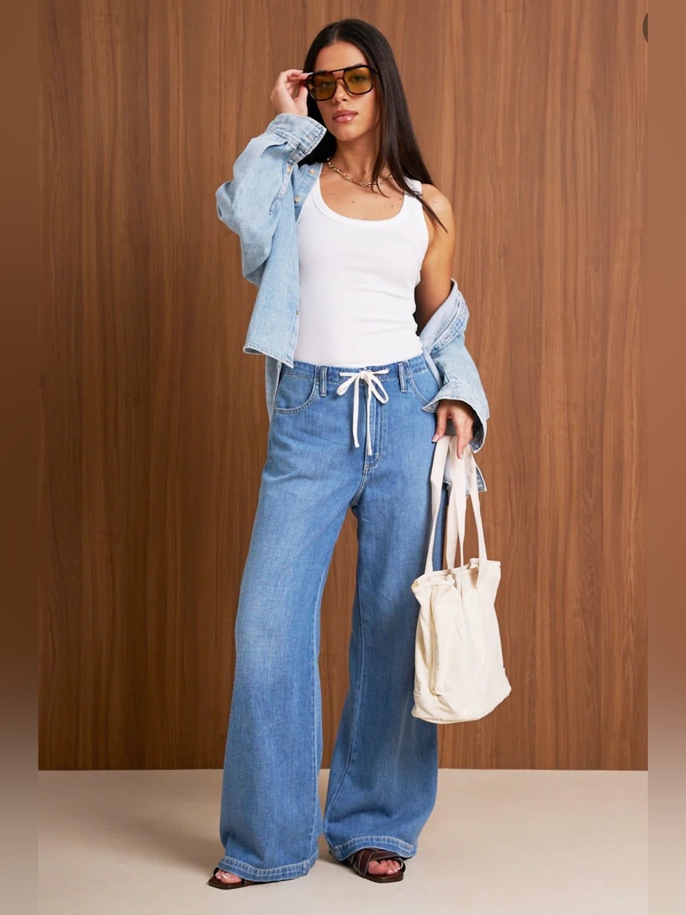 NWT SILVER Wide Leg Drawstring Beach Jeans